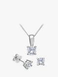 Mogul 18ct White Gold Brilliant Cut Diamond Solitaire Stud Earrings and Pendant Necklace Jewellery Set, 1.00ct