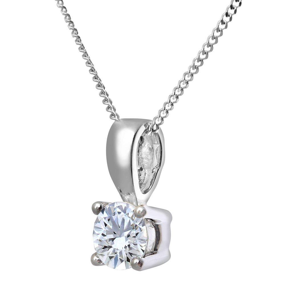 Product image 3 of 5, which shows Mogul 18ct White Gold Brilliant Cut Diamond Solitaire Stud Earrings and Pendant Necklace Jewellery Set, 1.00ct