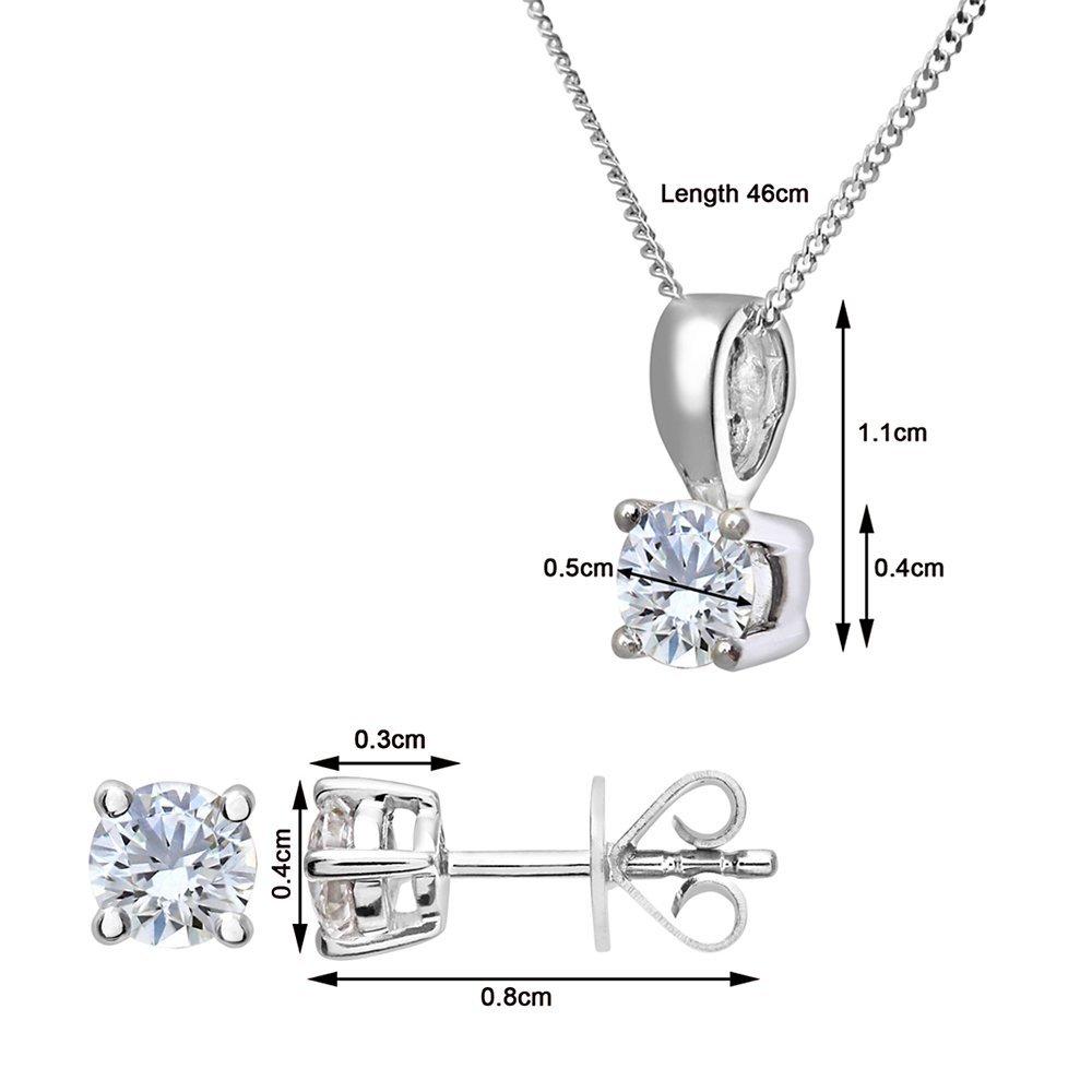 Product image 4 of 5, which shows Mogul 18ct White Gold Brilliant Cut Diamond Solitaire Stud Earrings and Pendant Necklace Jewellery Set, 1.00ct