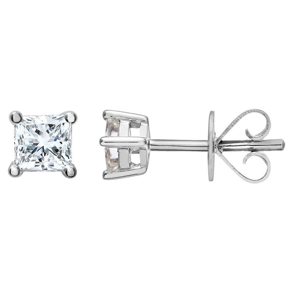 Product image 2 of 5, which shows Mogul 18ct White Gold Princess Cut Diamond Solitaire Stud Earrings and Pendant Necklace Jewellery Set, 0.66ct