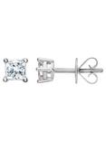 Mogul 18ct White Gold Princess Cut Diamond Solitaire Stud Earrings and Pendant Necklace Jewellery Set, 0.66ct