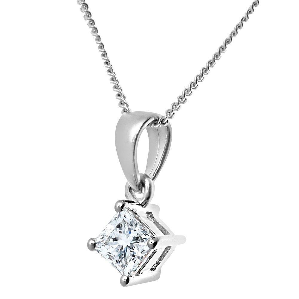 Product image 3 of 5, which shows Mogul 18ct White Gold Princess Cut Diamond Solitaire Stud Earrings and Pendant Necklace Jewellery Set, 0.66ct