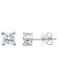 Mogul 18ct White Gold Princess Cut Diamond Solitaire Stud Earrings and Pendant Necklace Jewellery Set, 1.00ct