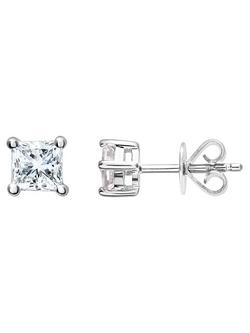 Mogul 18ct White Gold Princess Cut Diamond Solitaire Stud Earrings and Pendant Necklace Jewellery Set, 1.00ct - view 2, Silver