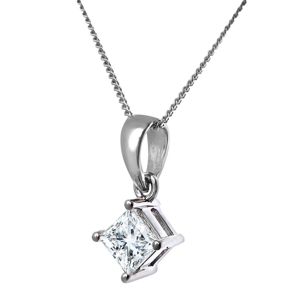 Product image 3 of 5, which shows Mogul 18ct White Gold Princess Cut Diamond Solitaire Stud Earrings and Pendant Necklace Jewellery Set, 1.00ct