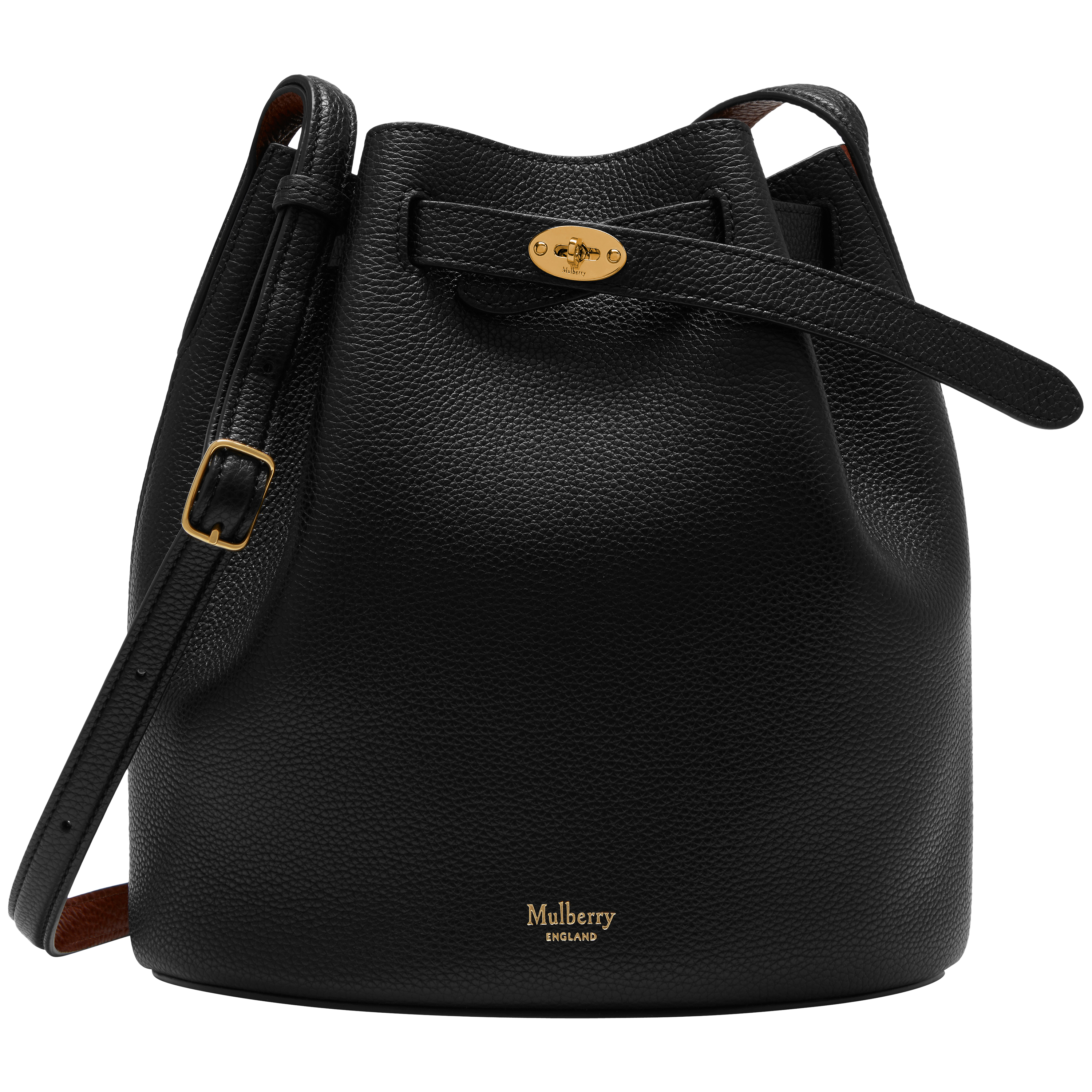 Mulberry Abbey Small Classic Grain Leather Bucket Bag Black Oak