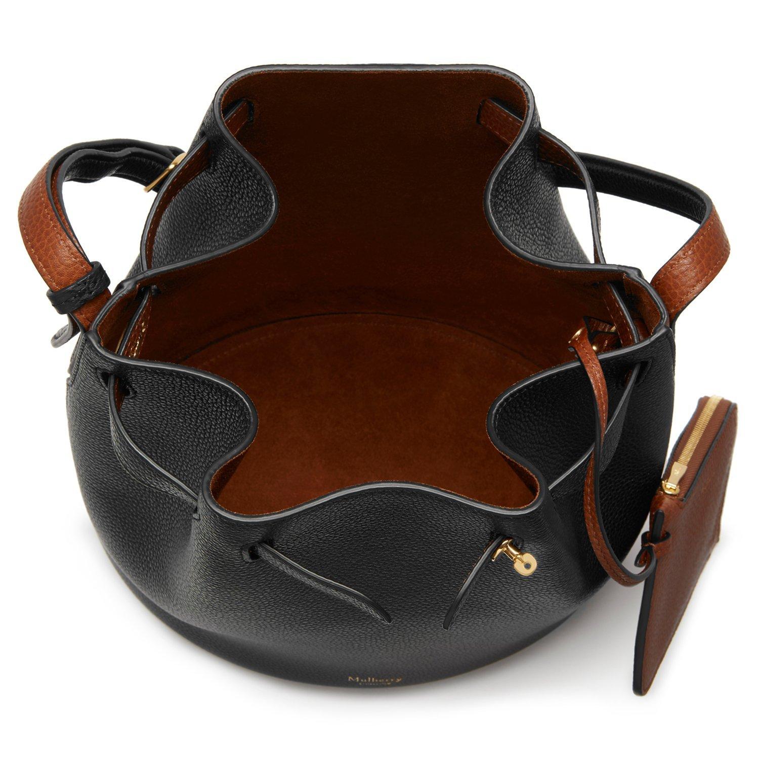 Mulberry Abbey Small Classic Grain Leather Bucket Bag, Black / Oak