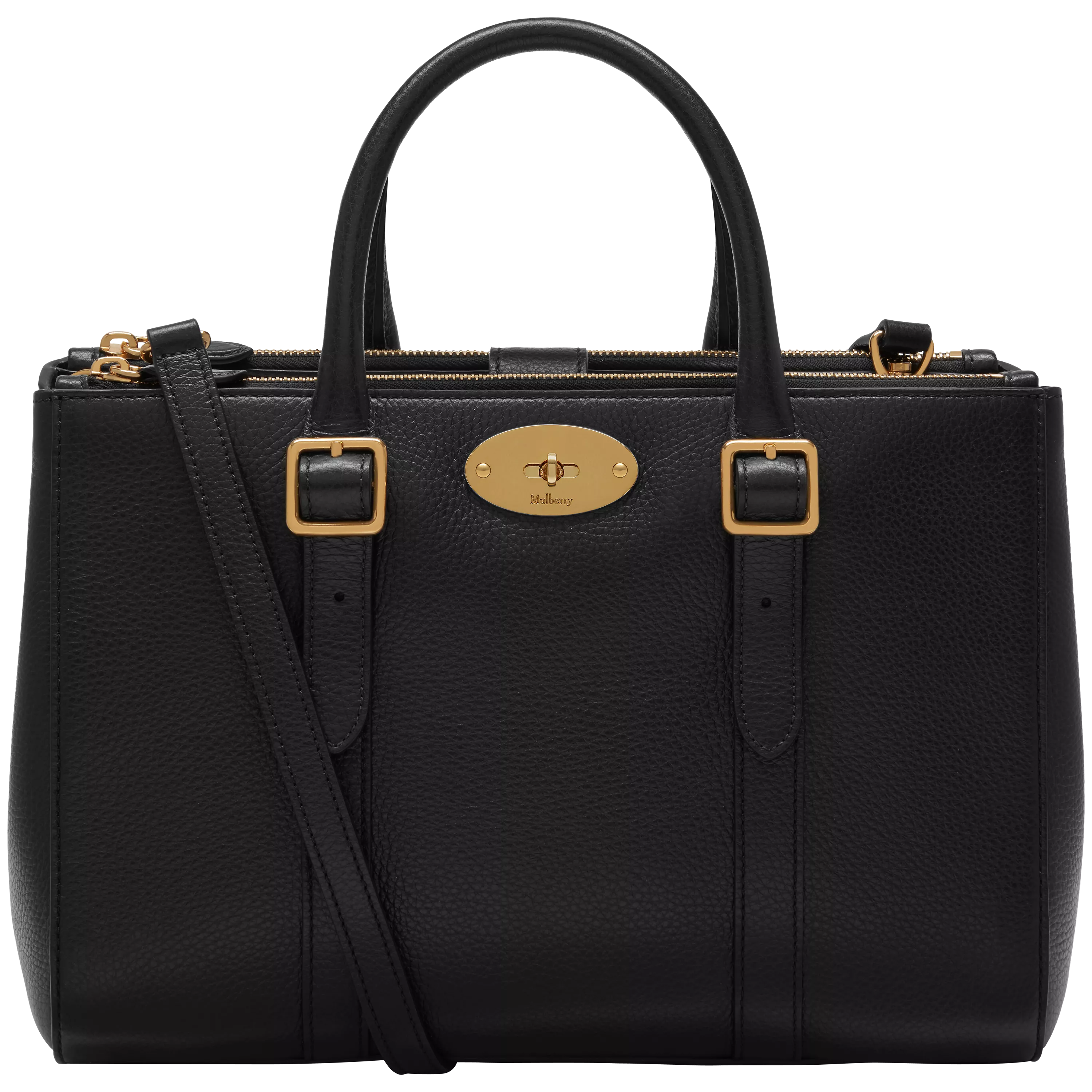【MULBERRY】BLACK LEATHER TOTE BAG Mulberry | Mini Zipped Bayswater | Black Small Classic Grain
