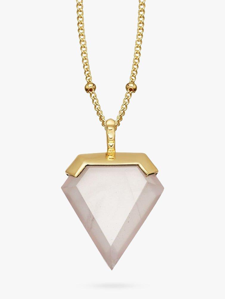 Missoma 18ct Gold Vermeil Shield Pendant Necklace, Rose Quartz