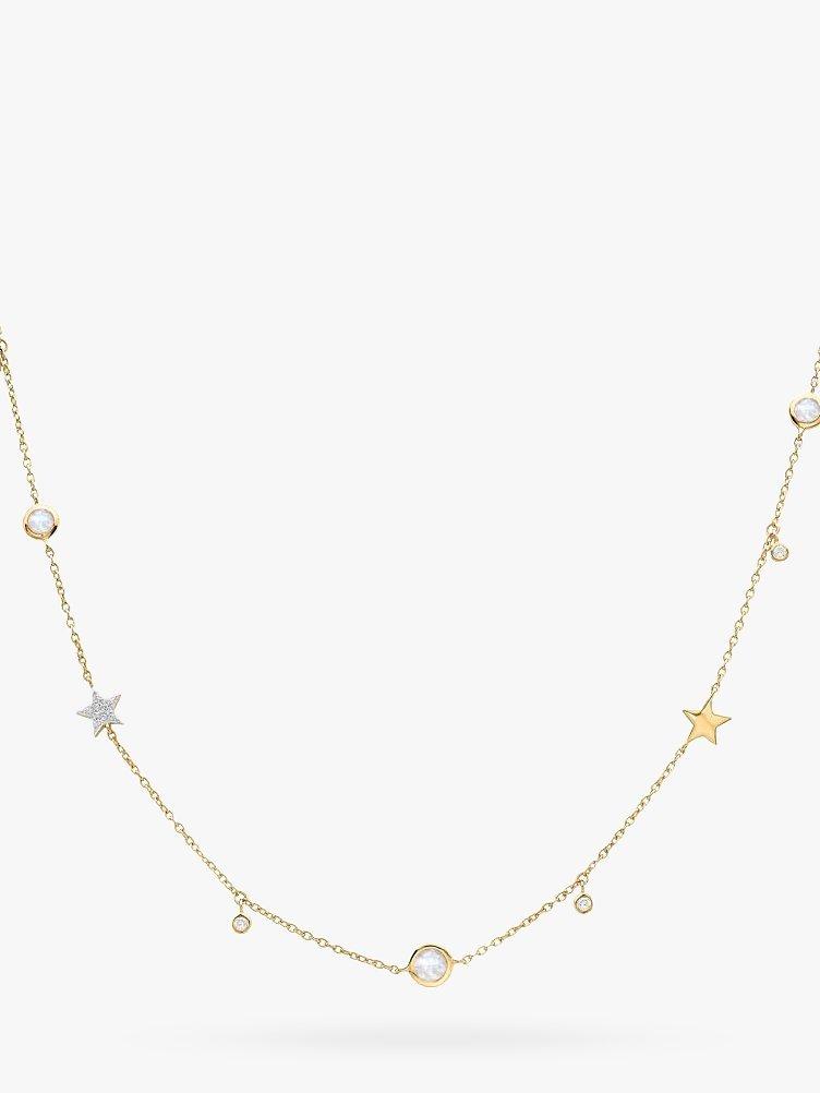 Missoma 18ct Gold Vermeil Interstellar Star Moonstone and Zircon Pave Necklace Gold