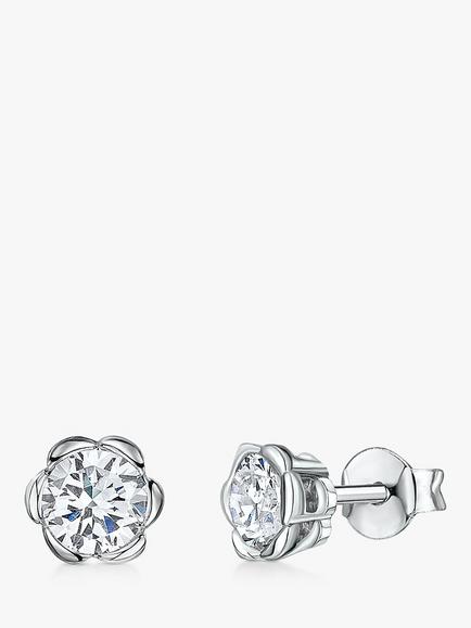 Jools by Jenny Brown Cubic Zirconia Scalloped Stud Earrings, Silver, Silver