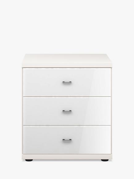 John Lewis Elstra 3 Drawer Glass Front Bedside Table, White