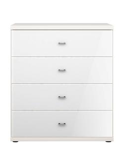 John Lewis Elstra Wide 4 Drawer Glass Front Chest, White Glass/White