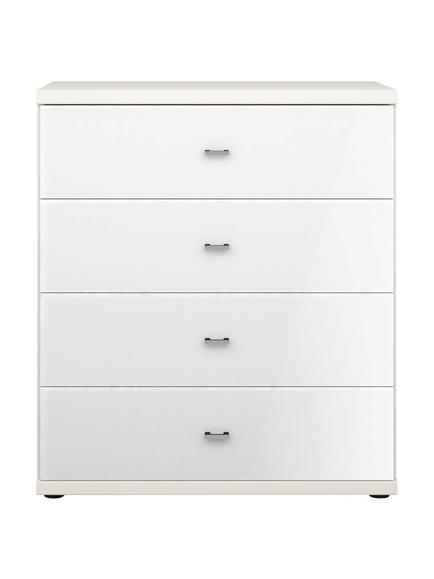 John Lewis Elstra Wide 4 Drawer Glass Front Chest, White Glass/White