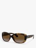 Ray-Ban RB4101 Polarised Jackie Ohh Rectangular Sunglasses, Tortoise/Brown Gradient