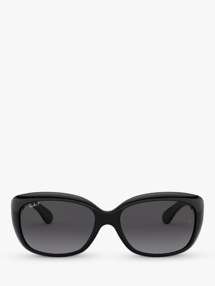 Ray-Ban RB4101 Polarised Jackie Ohh Rectangular Sunglasses - view 2, Black/Grey Gradient