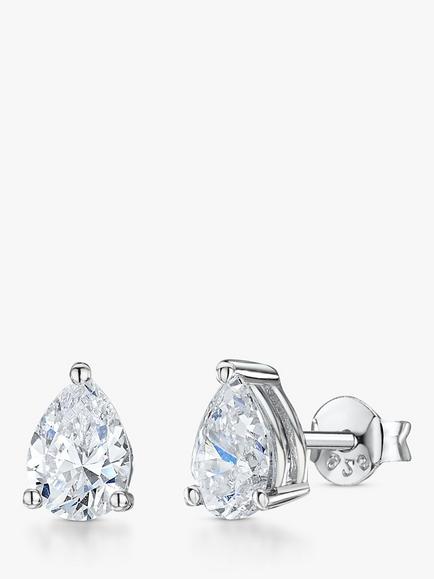 Jools by Jenny Brown Cubic Zirconia Tear Drop Stud Earrings, Silver, Silver