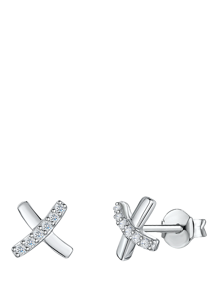 Product image 1 of 1, which shows Jools by Jenny Brown Cubic Zirconia Cross Stud Earrings, Silver