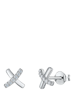 Jools by Jenny Brown Cubic Zirconia Cross Stud Earrings, Silver