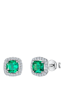 Jools by Jenny Brown Cubic Zirconia Cushion Stud Earrings, Clear/Green
