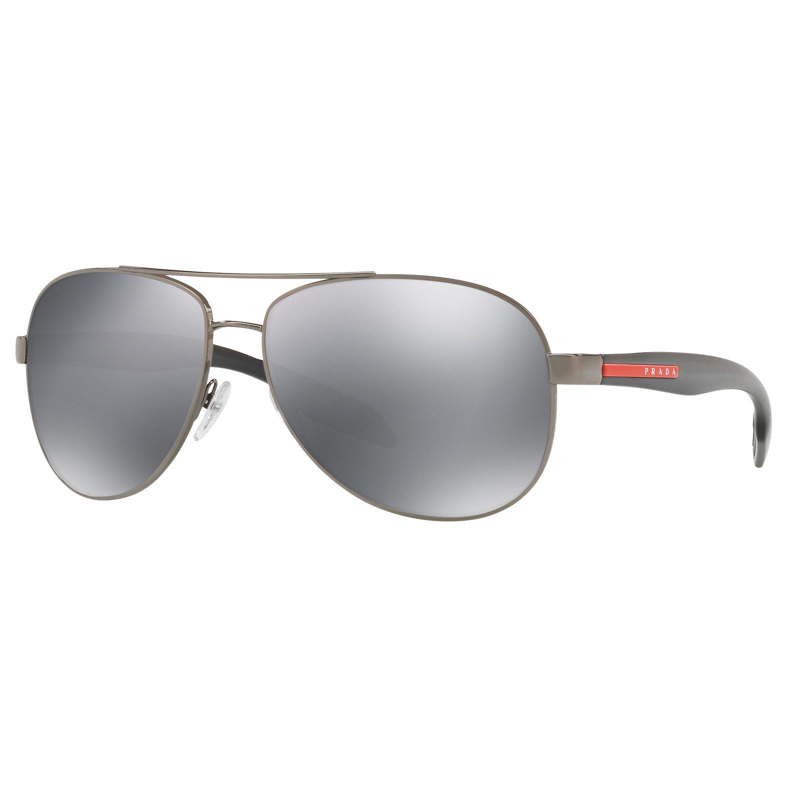 Prada Linea Rossa PS 53PS Aviator Sunglasses Black Mirror Grey