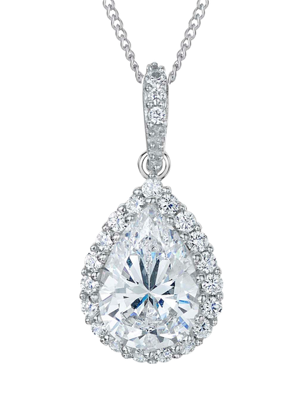 Jools by Jenny Brown Cubic Zirconia Foiled Teardrop Pendant Necklace, Silver, Silver