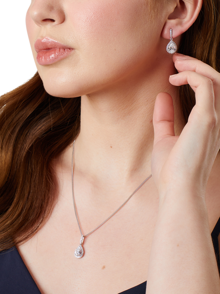 Jools by Jenny Brown Cubic Zirconia Foiled Teardrop Pendant Necklace, Silver - view 2, Silver