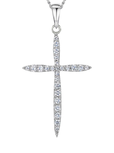 Jools by Jenny Brown Cubic Zirconia Cross Necklace, Silver, Silver