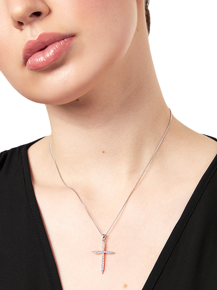 Jools by Jenny Brown Cubic Zirconia Cross Necklace, Silver - view 2, Silver