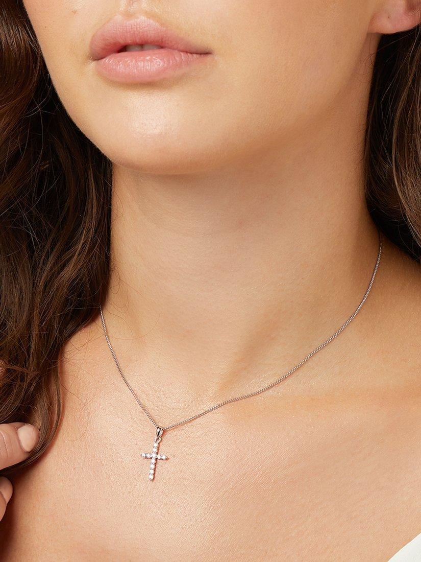 Product image 2 of 4, which shows Jools by Jenny Brown Cubic Zirconia Cross Necklace, Silver
