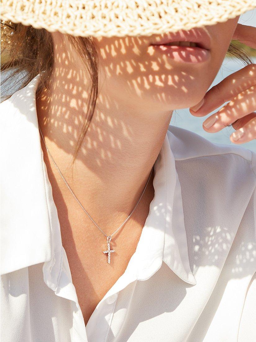 Product image 3 of 4, which shows Jools by Jenny Brown Cubic Zirconia Cross Necklace, Silver