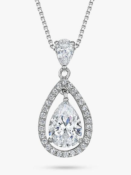 Jools by Jenny Brown Cubic Zirconia Suspended Pear Stone Necklace, Silver/Clear