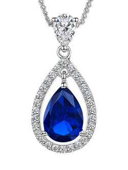 Jools by Jenny Brown Cubic Zirconia Suspended Pear Stone Necklace, Silver/Deep Blue