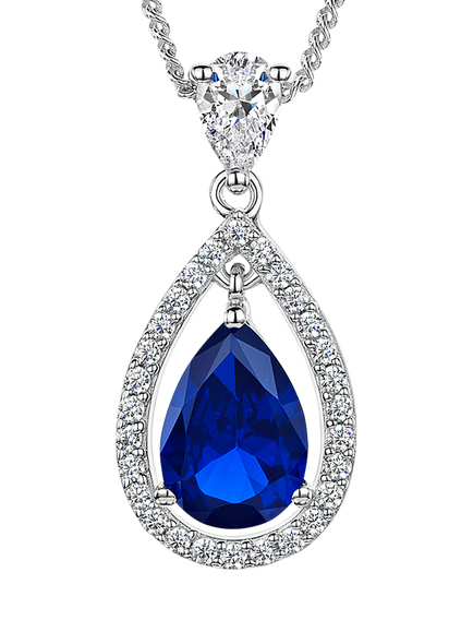 Jools by Jenny Brown Cubic Zirconia Suspended Pear Stone Necklace, Silver/Deep Blue