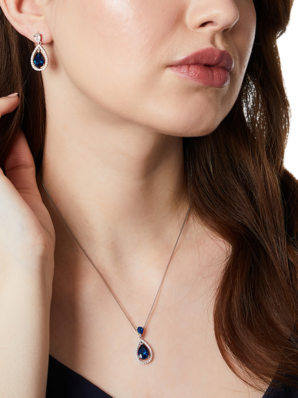 Jools by Jenny Brown Cubic Zirconia Suspended Pear Stone Necklace - view 2, Silver/Deep Blue