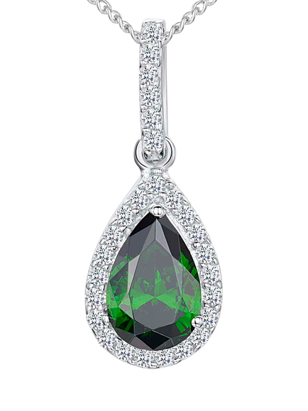 Jools by Jenny Brown Sterling Silver Cubic Zirconia Teardrop Pendant Necklace, Silver/Green