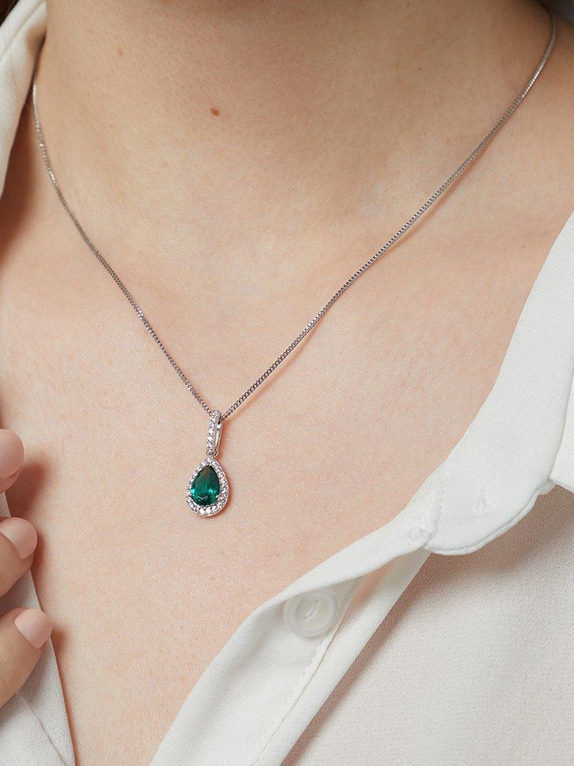 Product image 3 of 3, which shows Jools by Jenny Brown Sterling Silver Cubic Zirconia Teardrop Pendant Necklace, Silver/Green