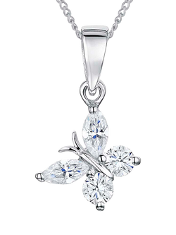 Jools by Jenny Brown Cubic Zirconia Angled Butterfly Necklace, Silver, Silver