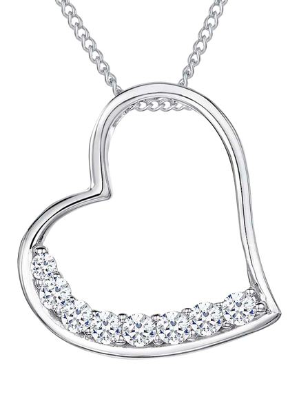 Jools by Jenny Brown Cubic Zirconia Brimming Asymmetric Heart Necklace, Silver, Silver