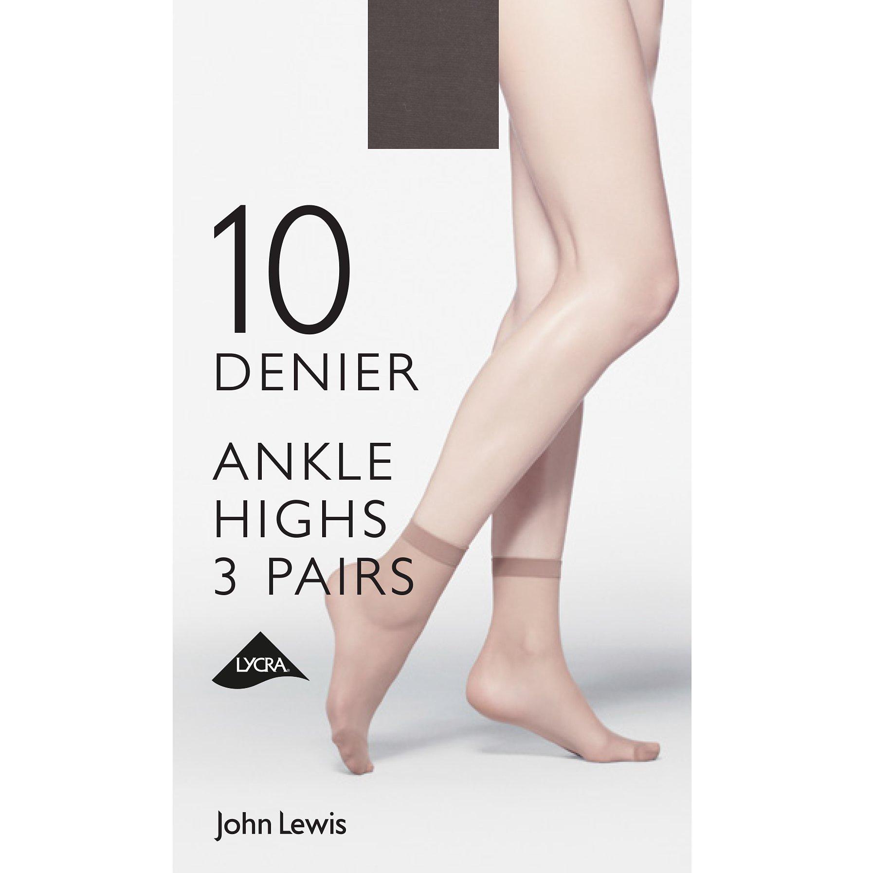 John Lewis 10 Denier Ankle High Socks, Pack of 3, Nearly Black