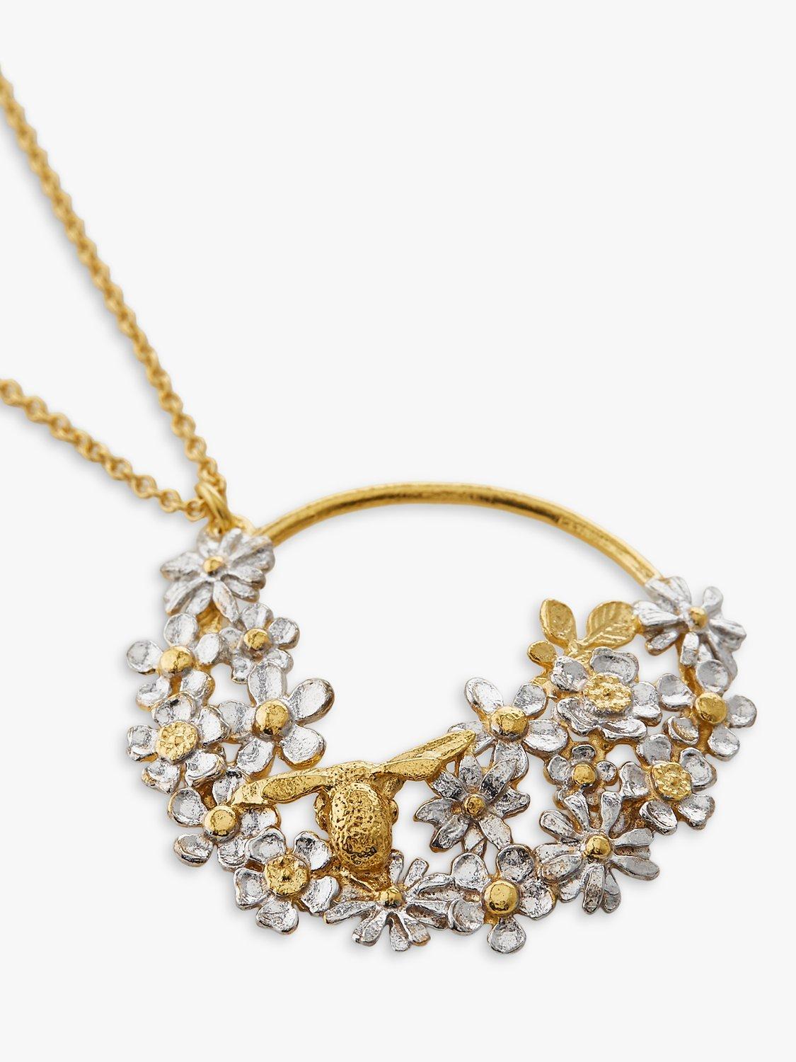 Product image 3 of 3, which shows Alex Monroe Flower and Bee Spring Pendant Necklace, Gold