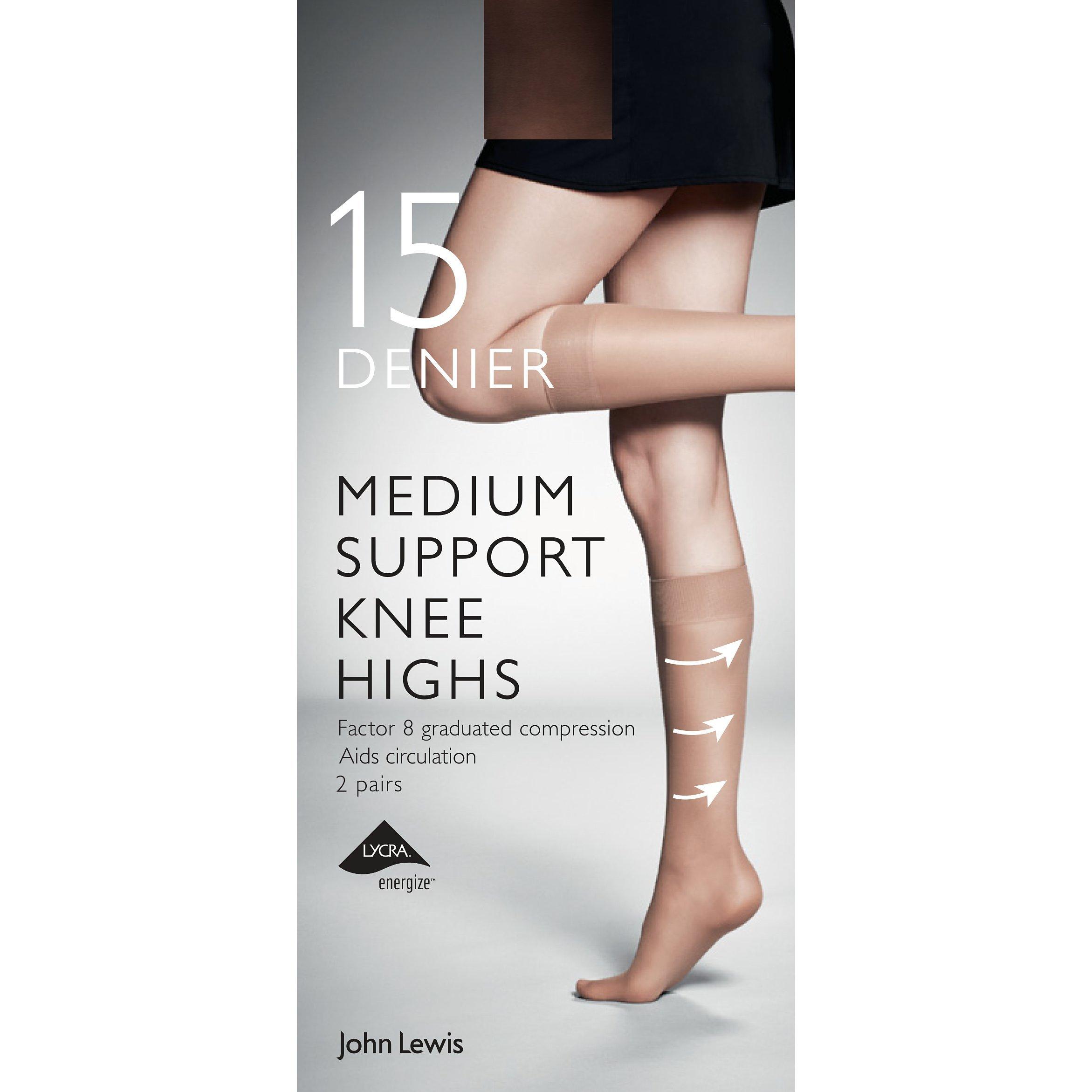 John Lewis 15 Denier Medium Support Knee High Socks, Pack of 2, Black