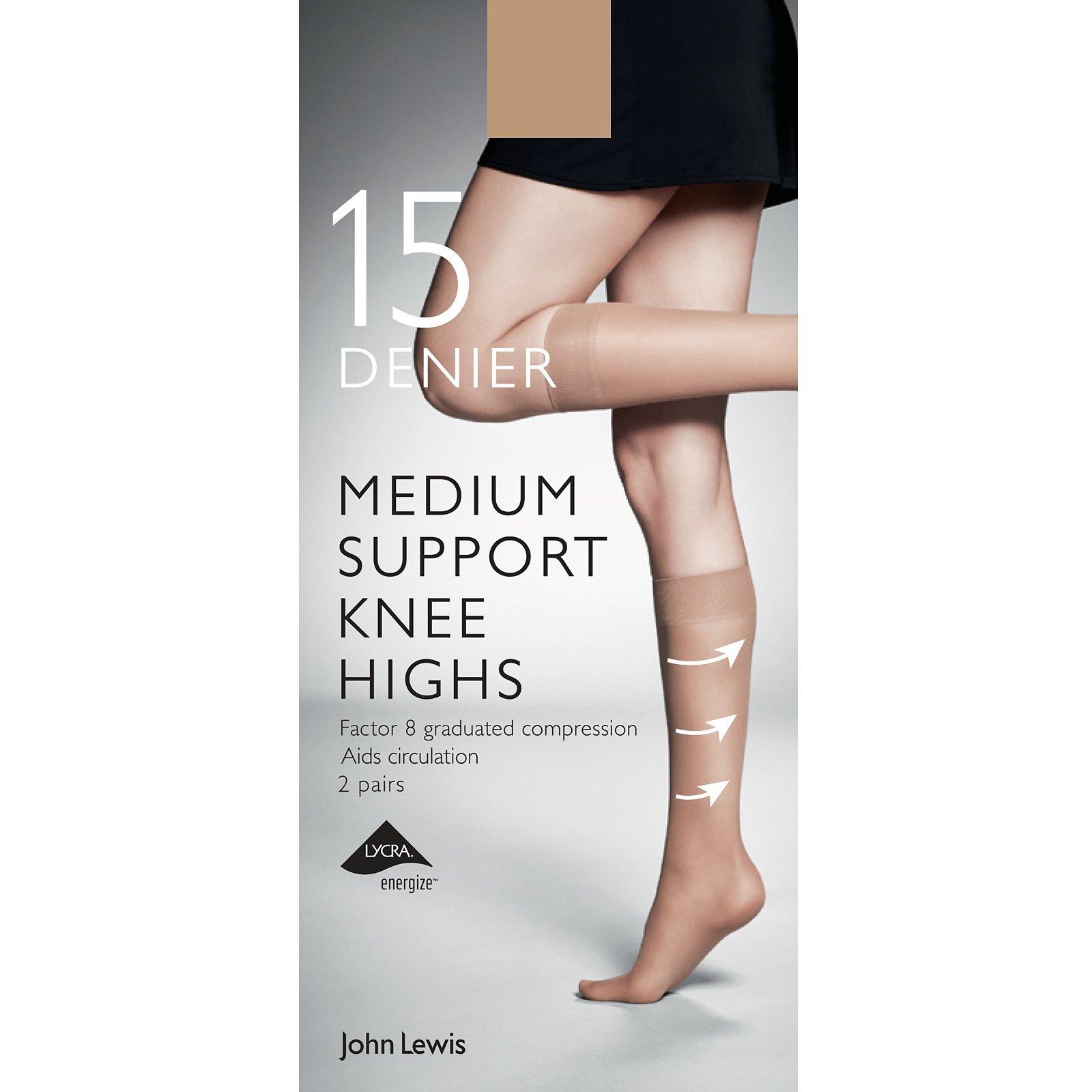 John Lewis 15 Denier Medium Support Knee High Socks, Pack of 2, Nude