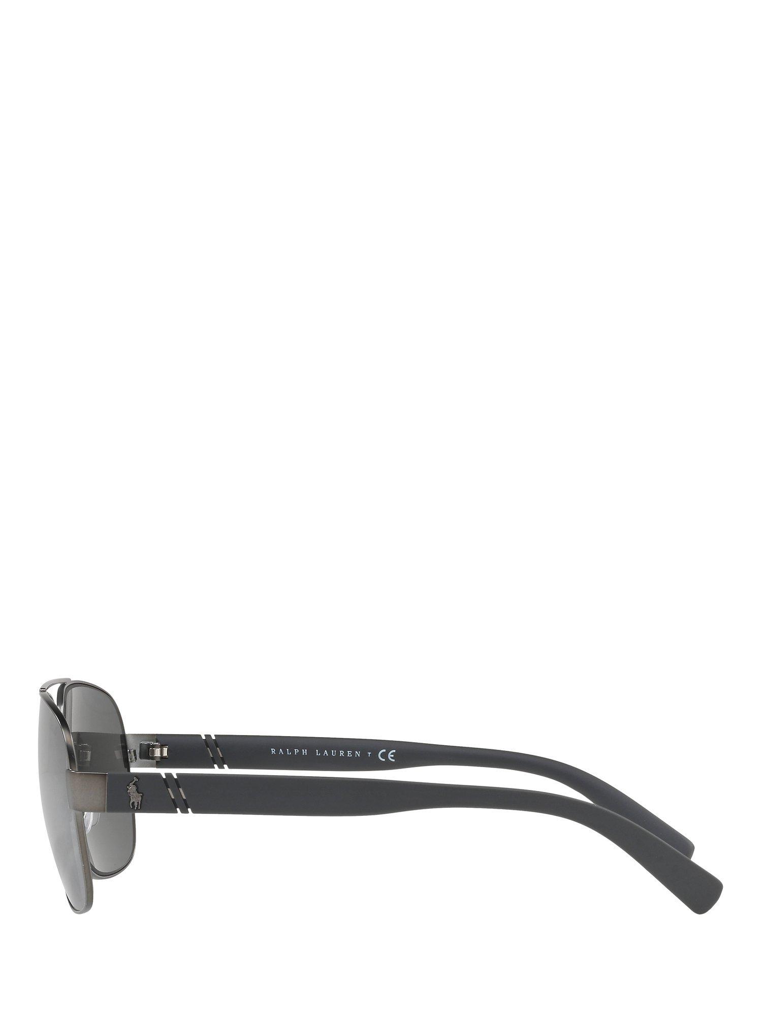 Product image 3 of 10, which shows Polo Ralph Lauren PH3110 Men's Aviator Sunglasses, Charcoal/Mirror Silver