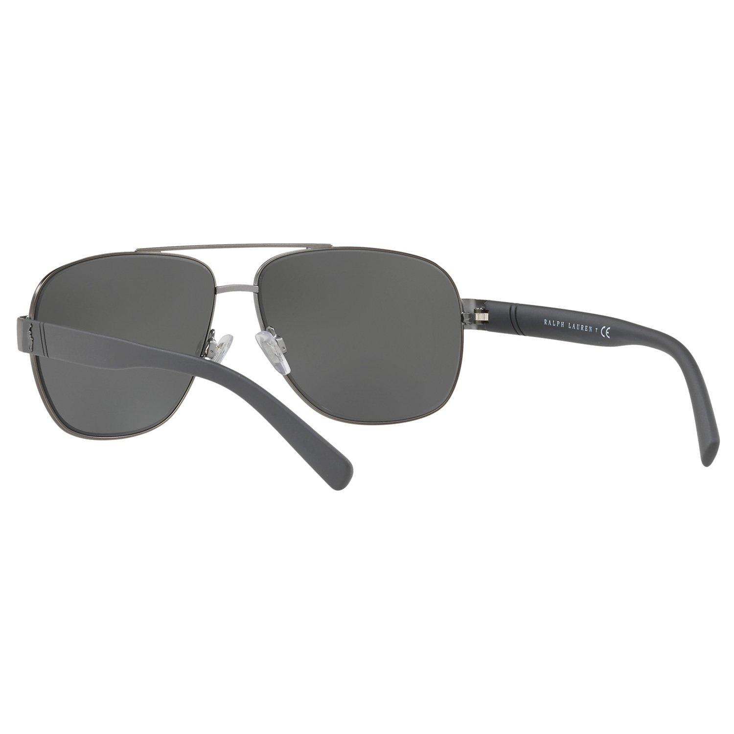 Product image 6 of 10, which shows Polo Ralph Lauren PH3110 Men's Aviator Sunglasses, Charcoal/Mirror Silver