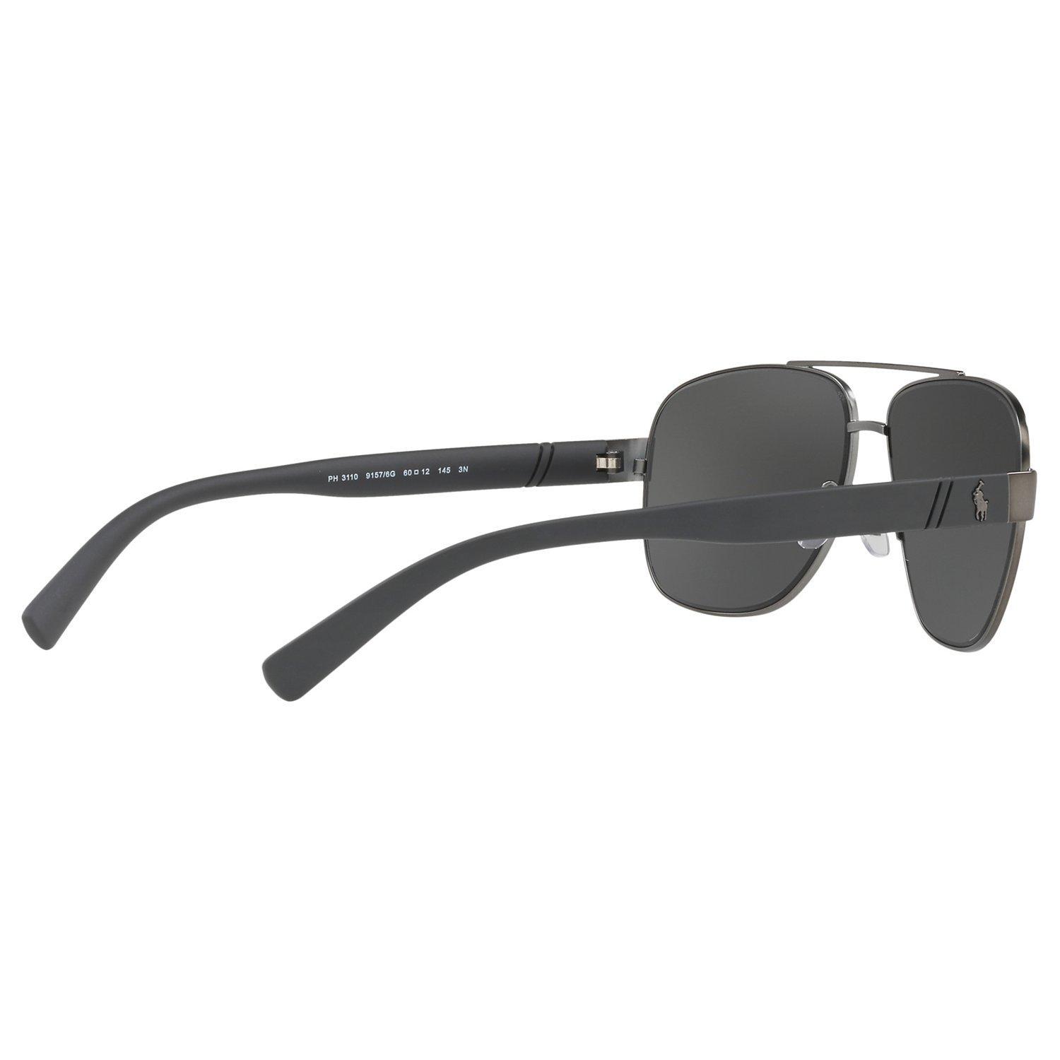 Product image 9 of 10, which shows Polo Ralph Lauren PH3110 Men's Aviator Sunglasses, Charcoal/Mirror Silver