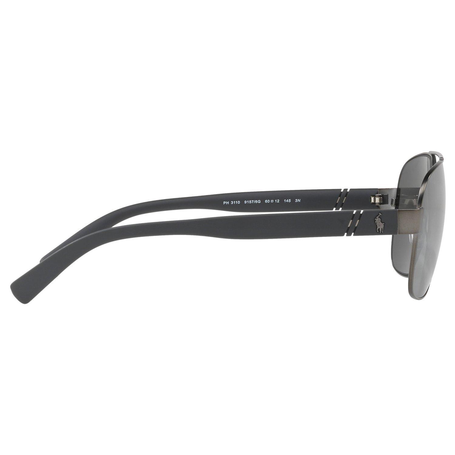 Product image 10 of 10, which shows Polo Ralph Lauren PH3110 Men's Aviator Sunglasses, Charcoal/Mirror Silver