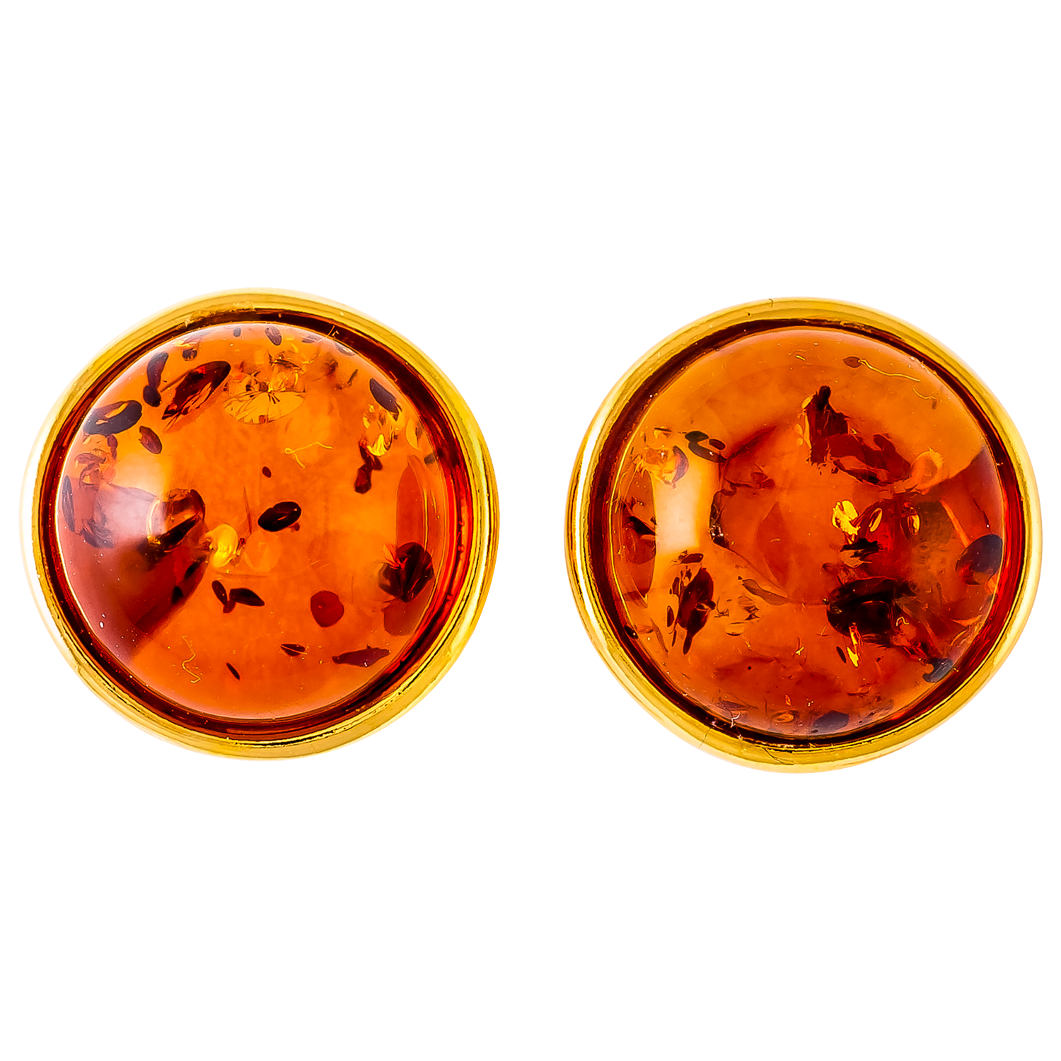 Product image 1 of 3, which shows Be-Jewelled Amber Round Stud Earrings, Gold/Cognac