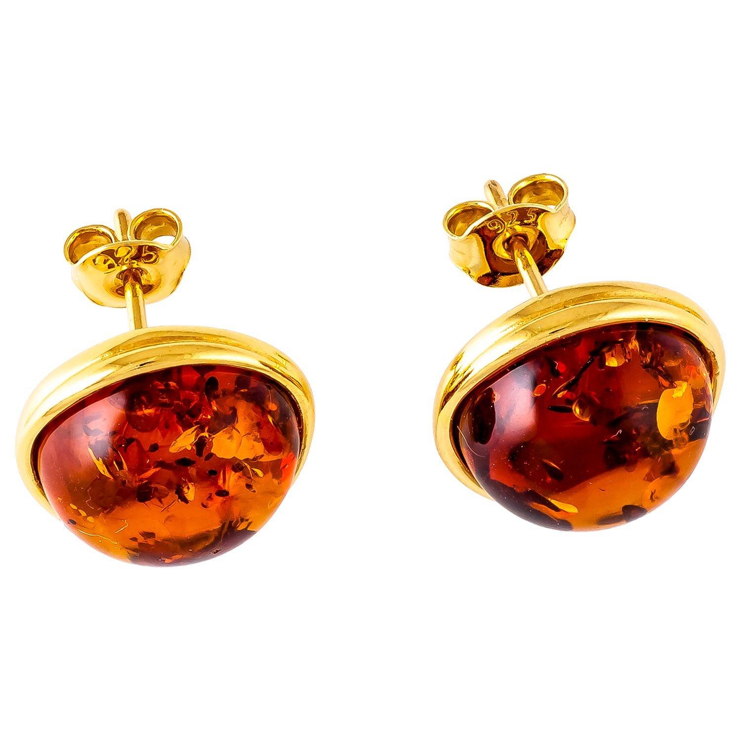 Product image 2 of 3, which shows Be-Jewelled Amber Round Stud Earrings, Gold/Cognac