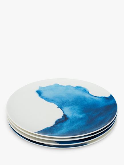 Rick Stein Coves of Cornwall Dinner Plates, Set of 4, Blue/White, Dia.28cm, Blue/White